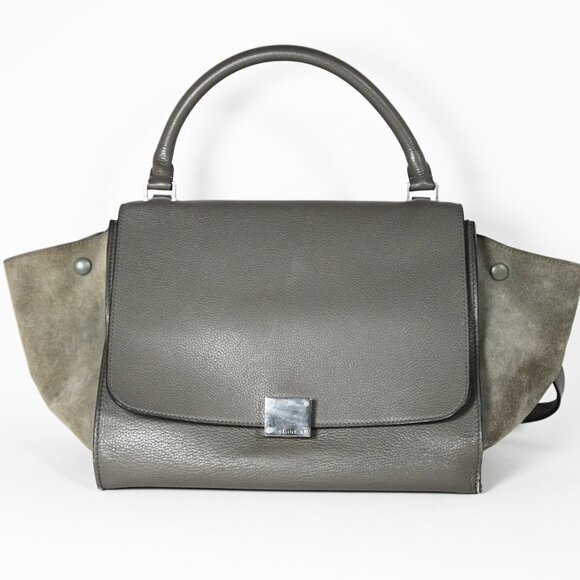 Celine Trapeze Leather 2-Way Handbag Turn-Lock front Closure Leather-Lined Sage - Picture 3 of 13